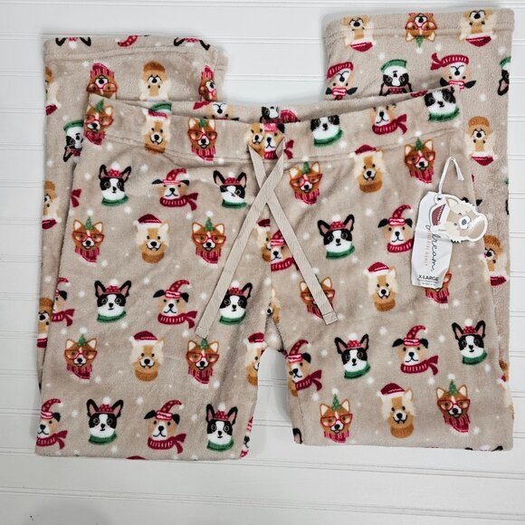 Daydream Plush Ultra Soft Women's Tan Christmas Puppy Pajama Pants Size XL NWT - Picture 2 of 11